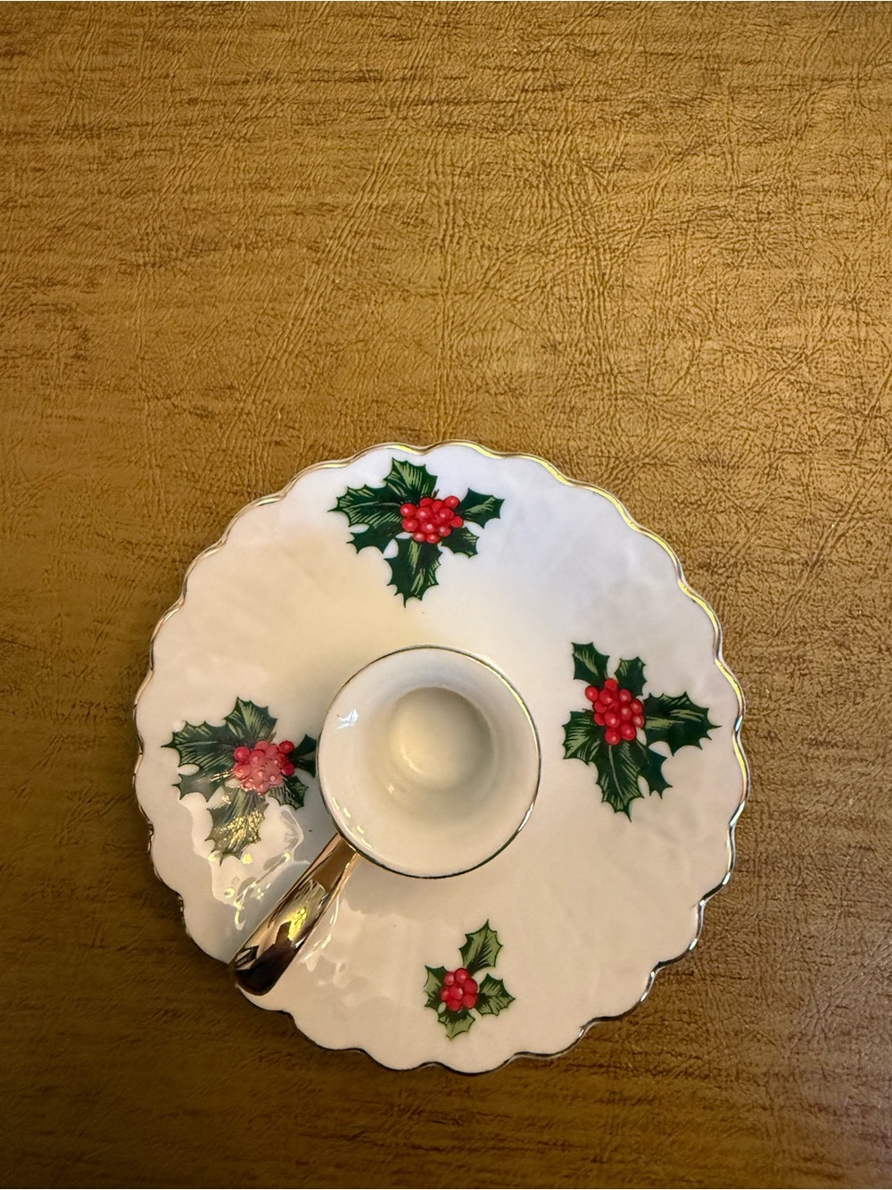 Vintage Lefton China Christmas Holly Handled Candlestick Holder 7945 Japan